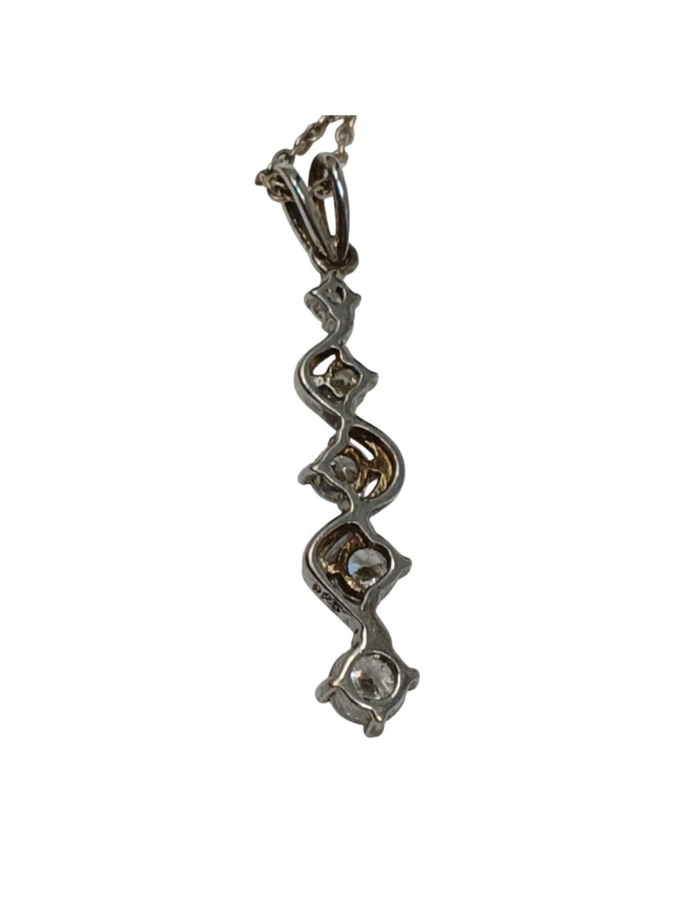 Sterling Silver Cubic Zirconia 5 Graduated Drop Pendant Necklace 17" Chain #ST-4 - Picture 8 of 11